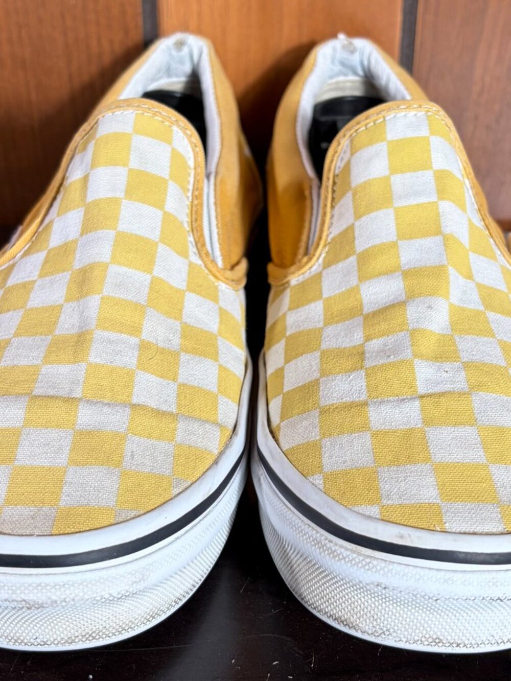 Vans Classic Slip-On Sneakers Yellow White Checkerboard Pattern Womens Sz 8.5 - Picture 5 of 9